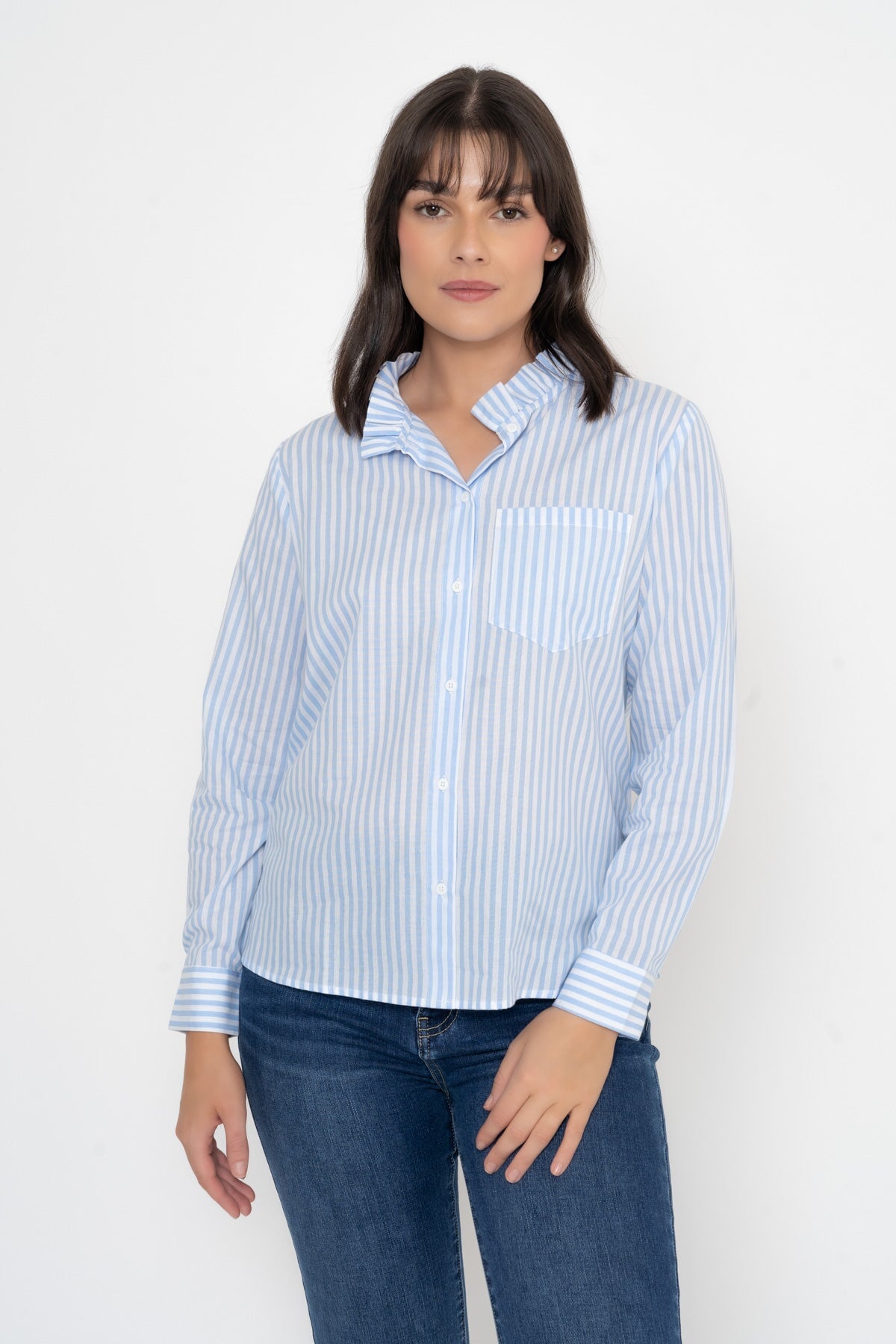 baby blue ruffle shirt