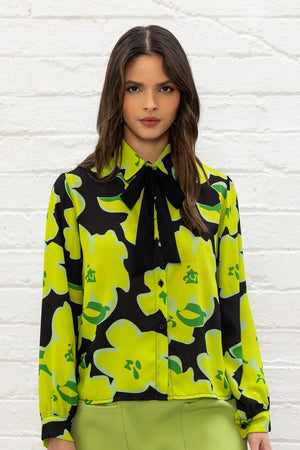 Lime Green Printed Blouse
