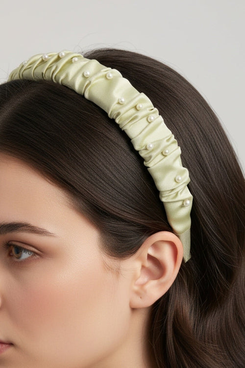 Lime Green Ruched Pearl Hairband