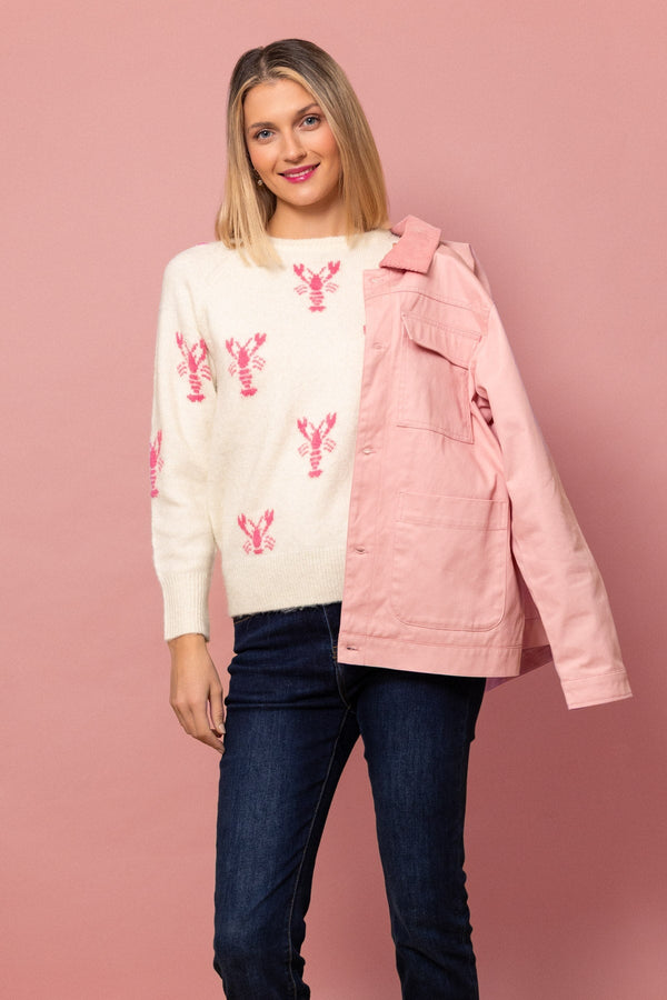 Carraig Donn Lobster Motif Knit Jumper in White & Pink