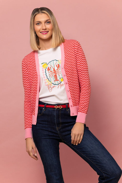 Wave Striped Cardigan in Pink