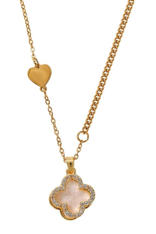 Lola White & Crystal Clover Pendant