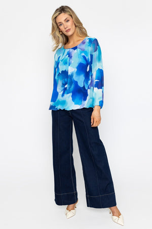 Carraig Donn Long Sleeve Blue Printed Blouse
