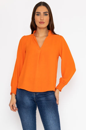 Long Sleeve Collarless Top in Orange