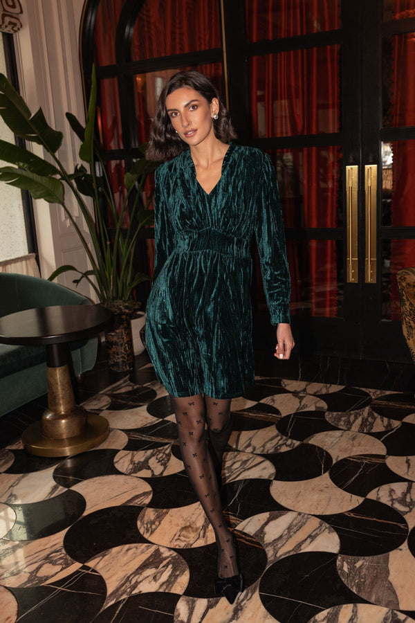 Carraig Donn Long Sleeve Crushed Velvet Dress in Green