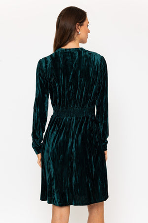Carraig Donn Long Sleeve Crushed Velvet Dress in Green