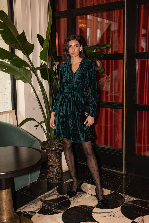 Carraig Donn Long Sleeve Crushed Velvet Dress in Green