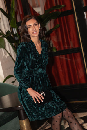 Carraig Donn Long Sleeve Crushed Velvet Dress in Green