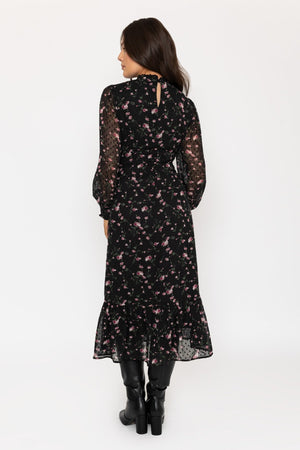 Carraig Donn Long Sleeve Floral Boho Dress in Black