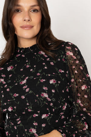 Carraig Donn Long Sleeve Floral Boho Dress in Black