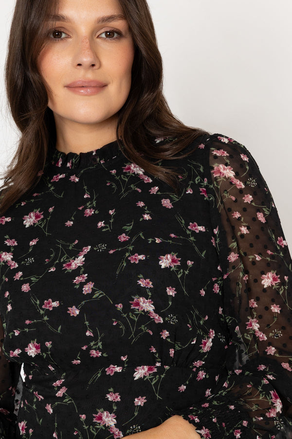 Carraig Donn Long Sleeve Floral Boho Dress in Black