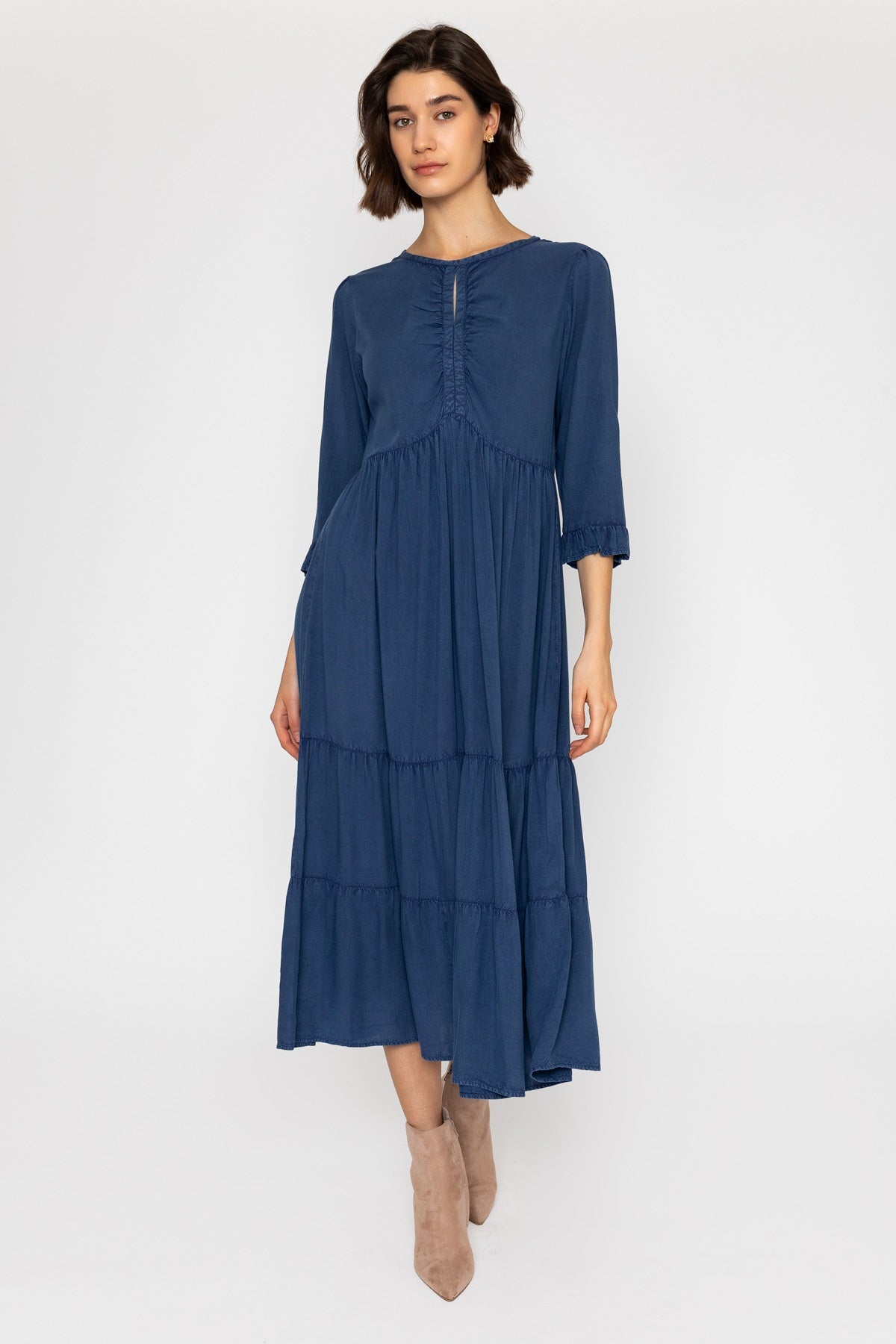 Long Sleeve Indigo Denim Midi Dress
