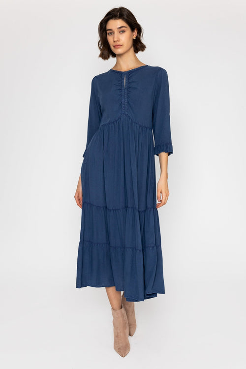 Long Sleeve Indigo Denim Midi Dress