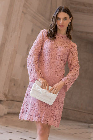 Carraig Donn Long Sleeve Lace Knee Length Dress in Pink