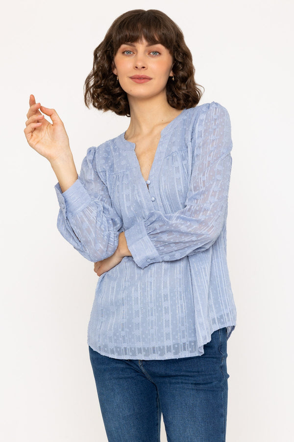 Carraig Donn Long Sleeve Lurex Blouse in Blue