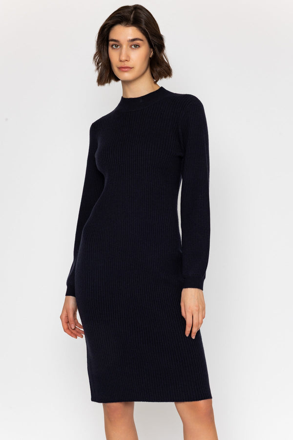 Carraig Donn Long Sleeve Midi Ribbed Knit Dress in Navy