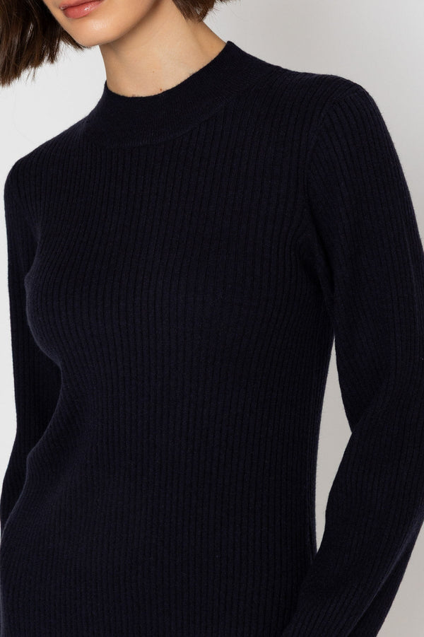 Carraig Donn Long Sleeve Midi Ribbed Knit Dress in Navy