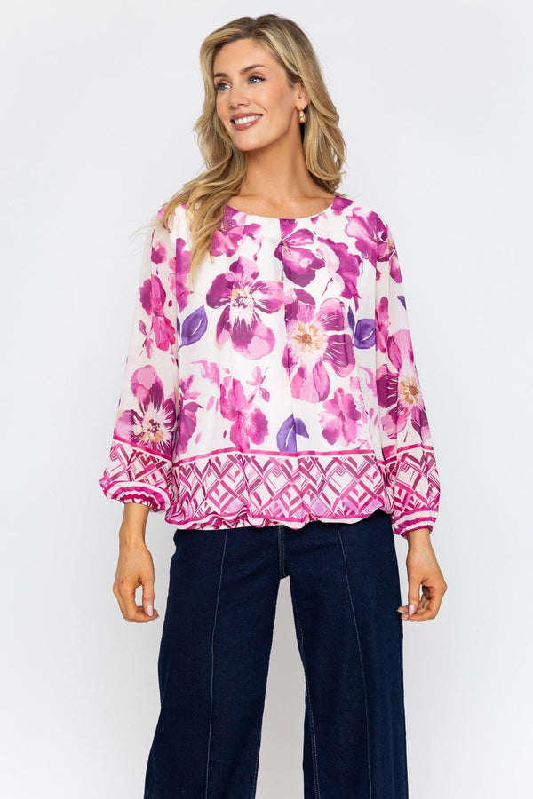 Carraig Donn Long Sleeve Pink Printed Blouse