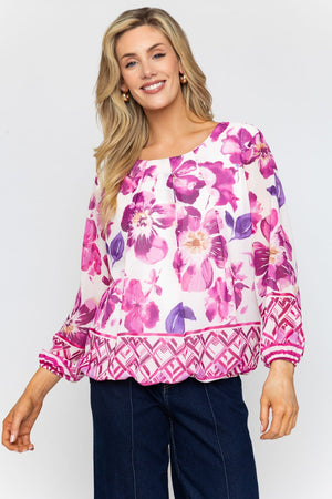 Carraig Donn Long Sleeve Pink Printed Blouse