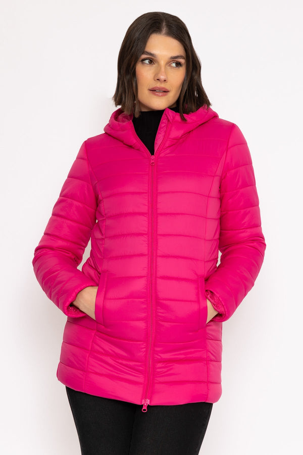 Longline Puffa Coat in Pink, Outerwear