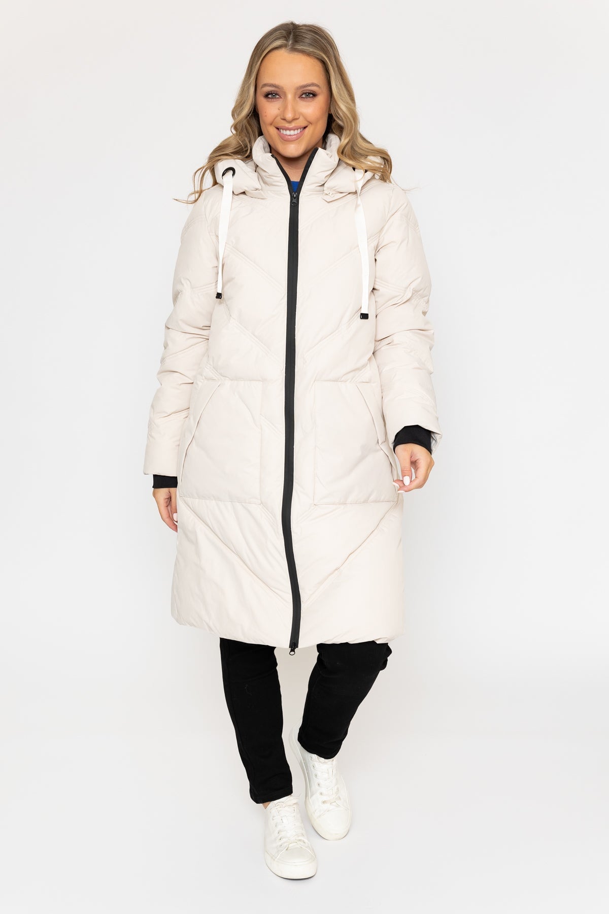 Cream Longline Quilted Coat