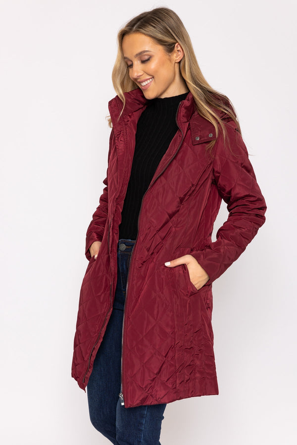 Carraig Donn Longline Quilted Jacket in Burgundy