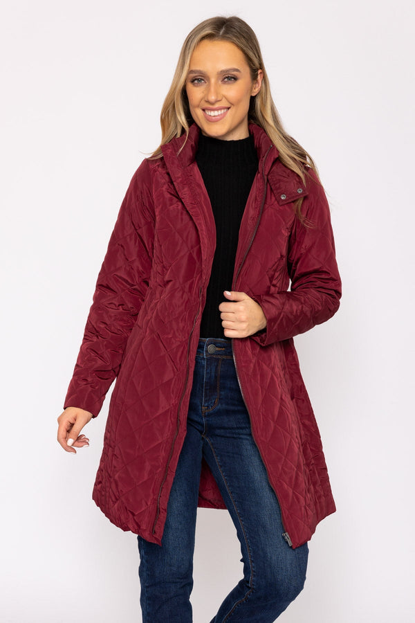 Carraig Donn Longline Quilted Jacket in Burgundy