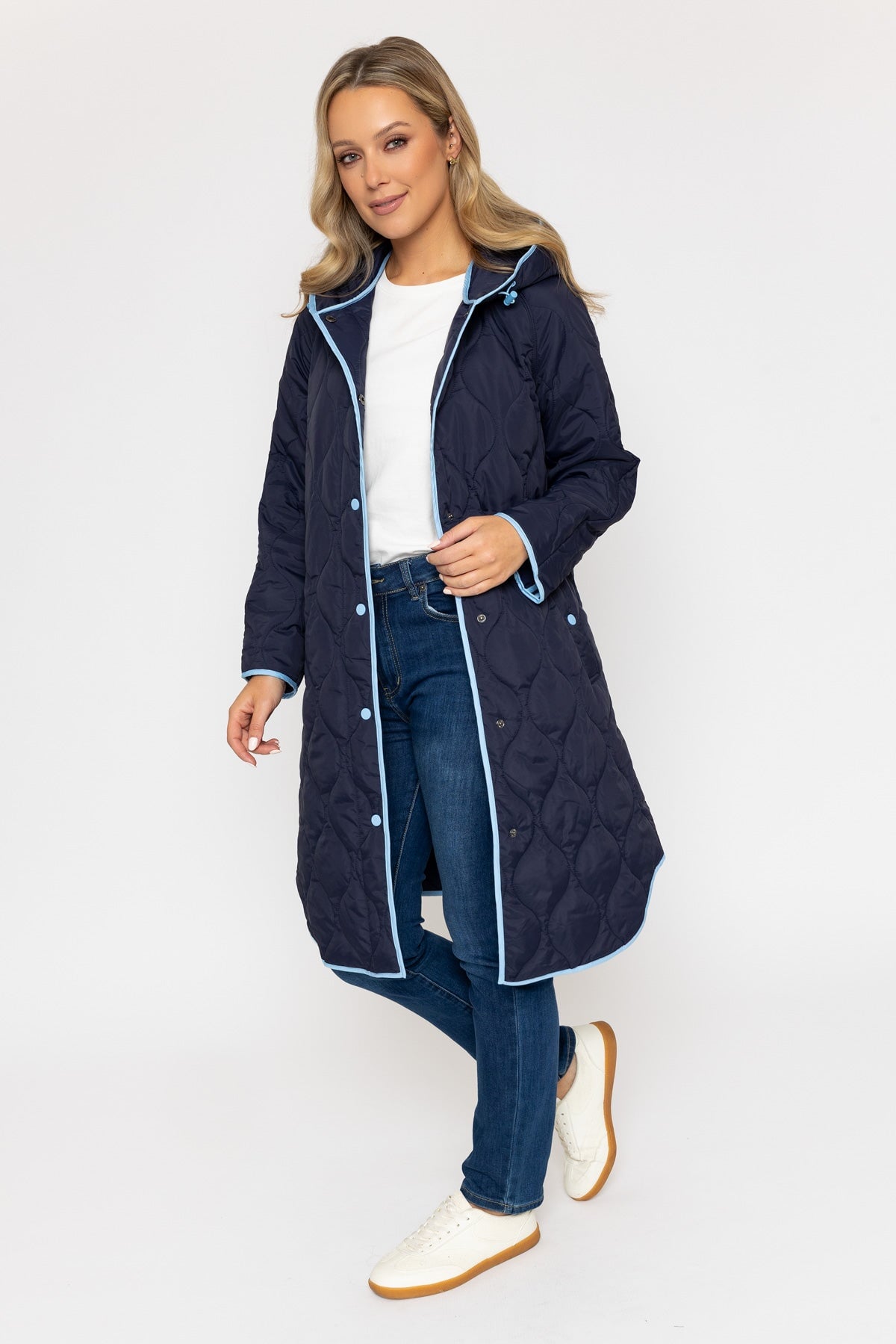 Navy Longline Quilted Coat