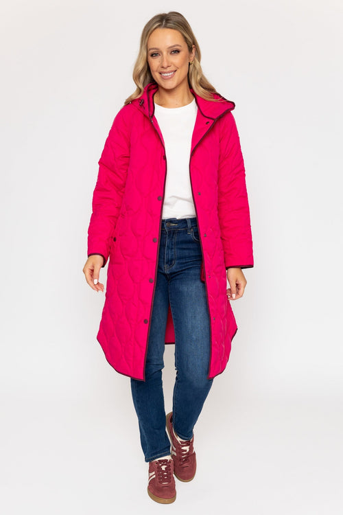 Pink Longline Quilted Coat