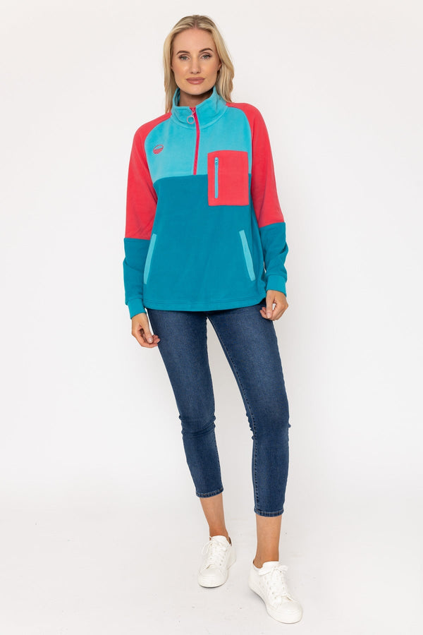 Carraig Donn Maeve Fleece in Teal & Coral