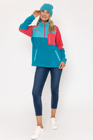 Carraig Donn Maeve Fleece in Teal & Coral