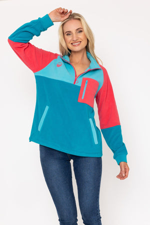 Carraig Donn Maeve Fleece in Teal & Coral