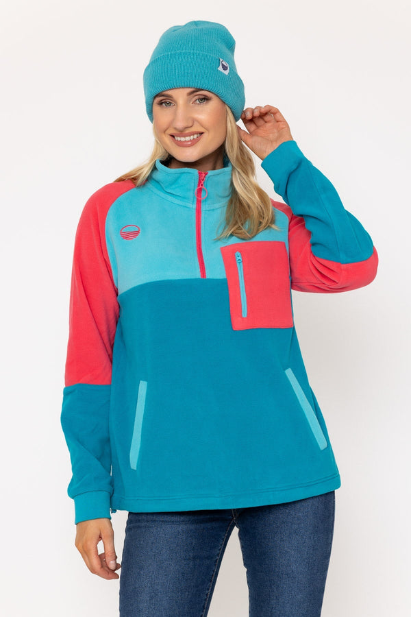 Carraig Donn Maeve Fleece in Teal & Coral