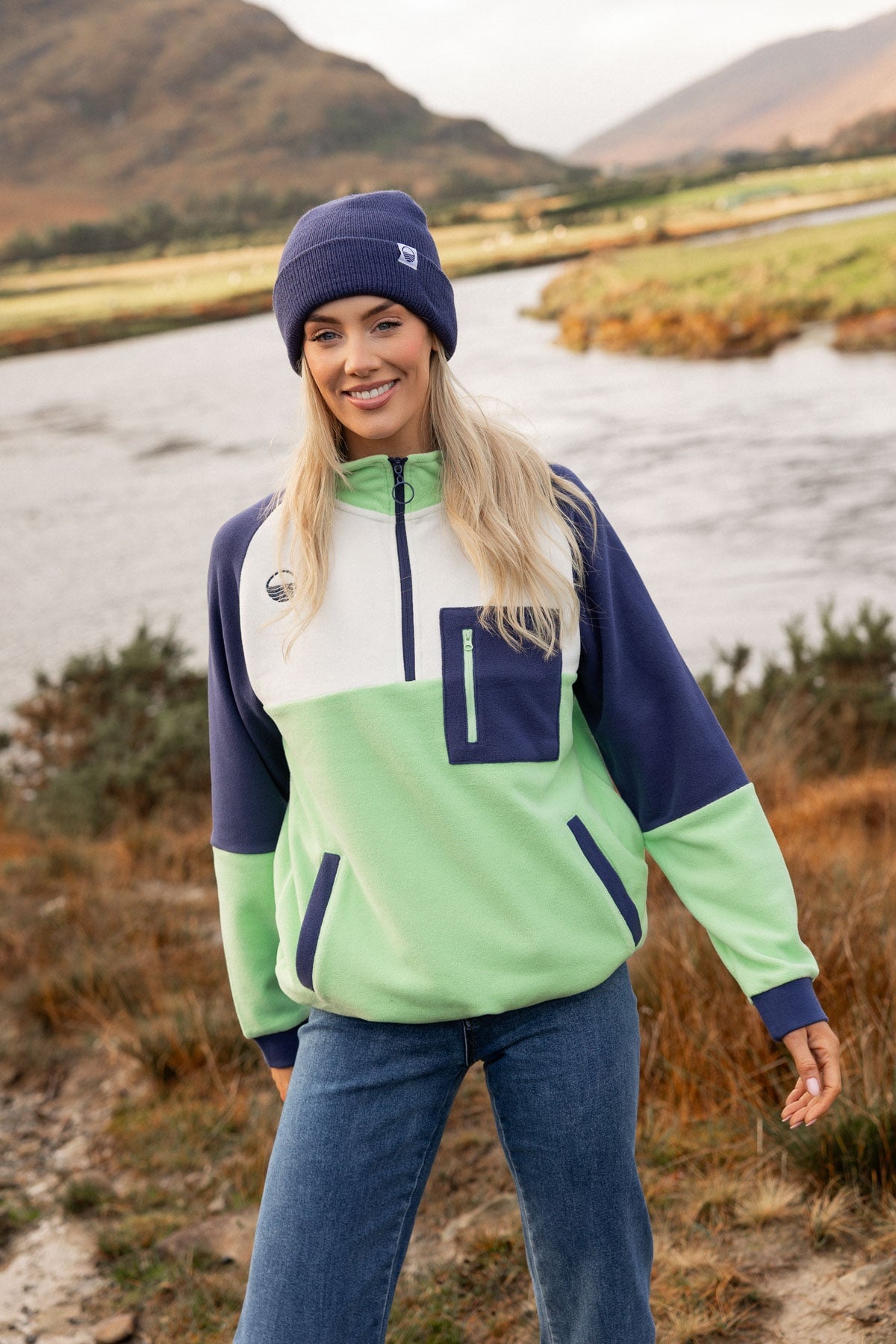 Maeve Polar Fleece in Green & Navy