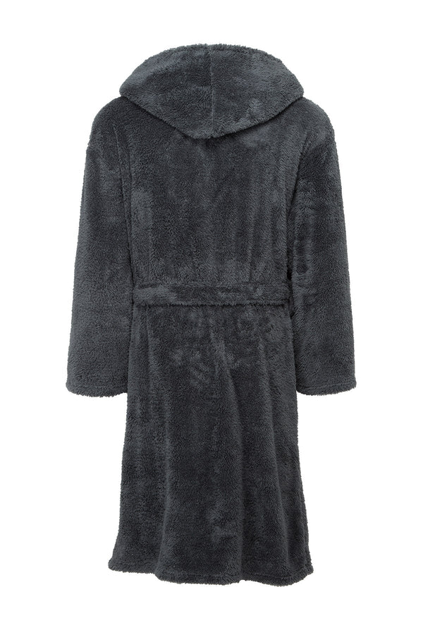 Mens Sherpa Hooded Fleece Robe in Charcoal Mens Dressing Gown