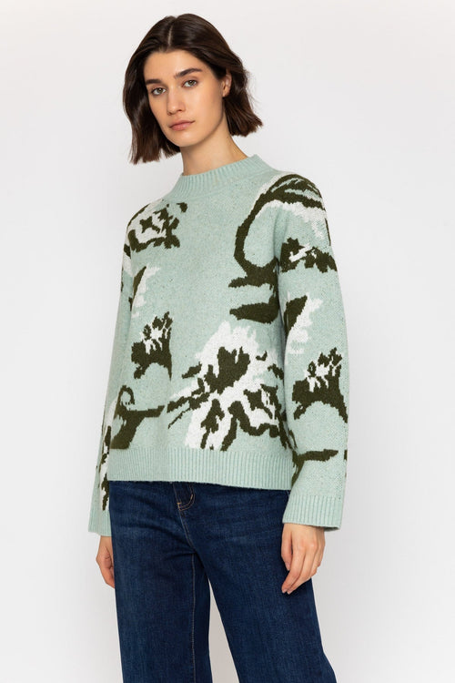 Mint Floral Design Knit Jumper