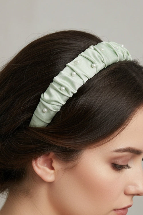 Mint Green Ruched Pearl Hairband