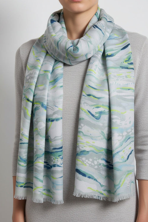 Mint Green Wave Print Scarf