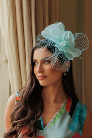 Mint Hairband Fascinator with Net & Feathers