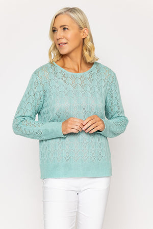 Carraig Donn Mint Pointelle Sweater