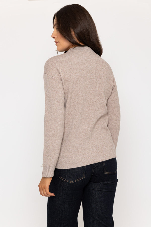 Carraig Donn Mocha Jumper with Pearl Cuff Detailing