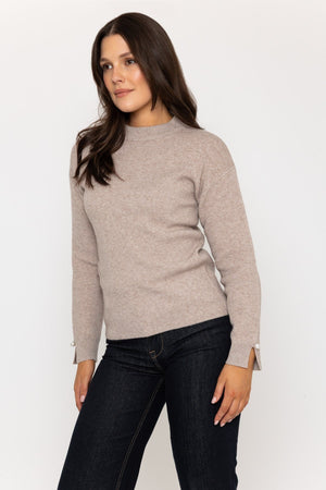 Carraig Donn Mocha Jumper with Pearl Cuff Detailing