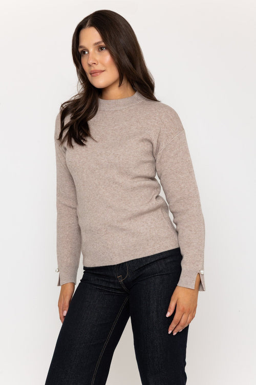 Mocha Jumper with Pearl Cuff Detailing