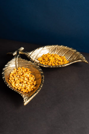 Carraig Donn Multi Purpose Golden Double Leaf Shape Dish