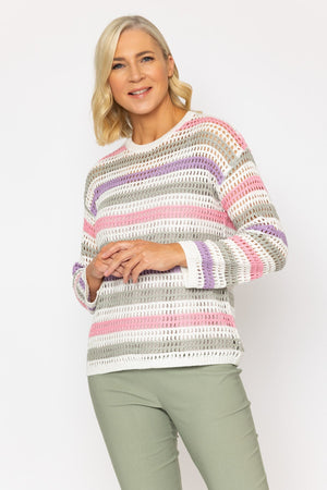 Carraig Donn Multi Stripe Crochet Sweater
