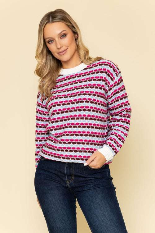 Multicolour Cotton-Blend Crew Neck Jumper
