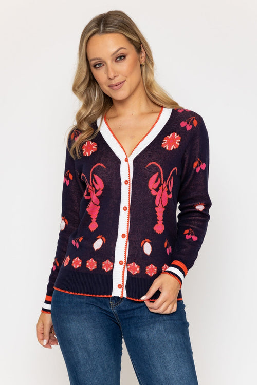 Multicolour Jacquard Lobster Motif Cardigan