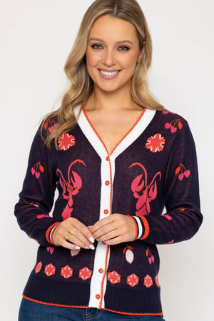 Carraig Donn Multicolour Jacquard Lobster Motif Cardigan