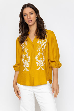 Carraig Donn Mustard Yellow Blouse with Embroidered Details