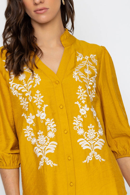 Carraig Donn Mustard Yellow Blouse with Embroidered Details